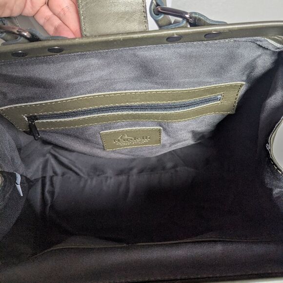 Nardelli Italian Dark Olive Green Leather Hinge Satchel Crossbody Handbag - Picture 7 of 8